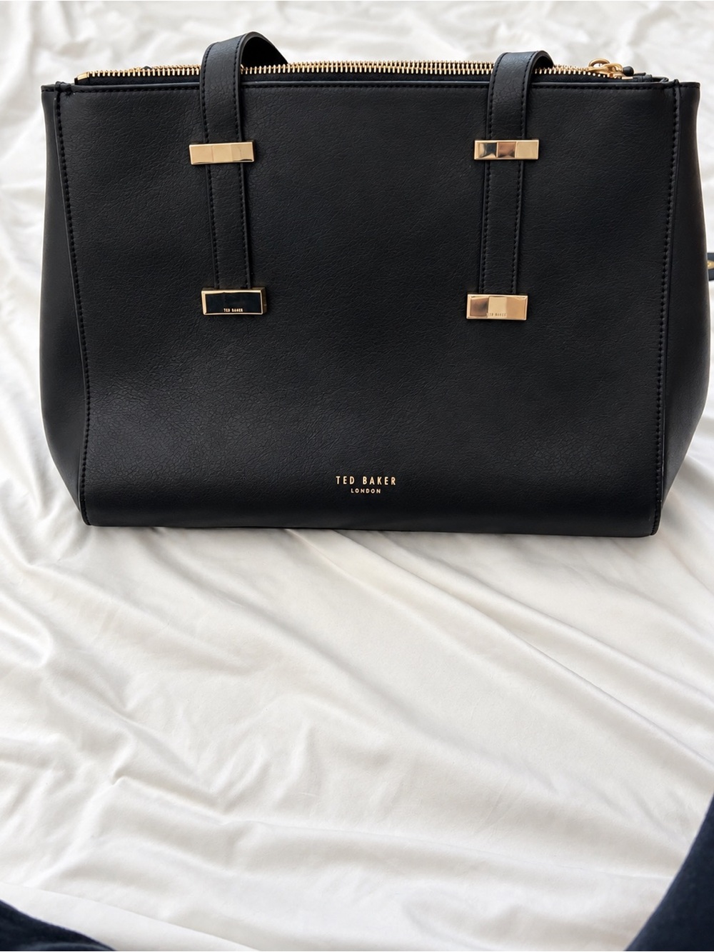 Ted Baker Black Leather Tote with Gold Hardware